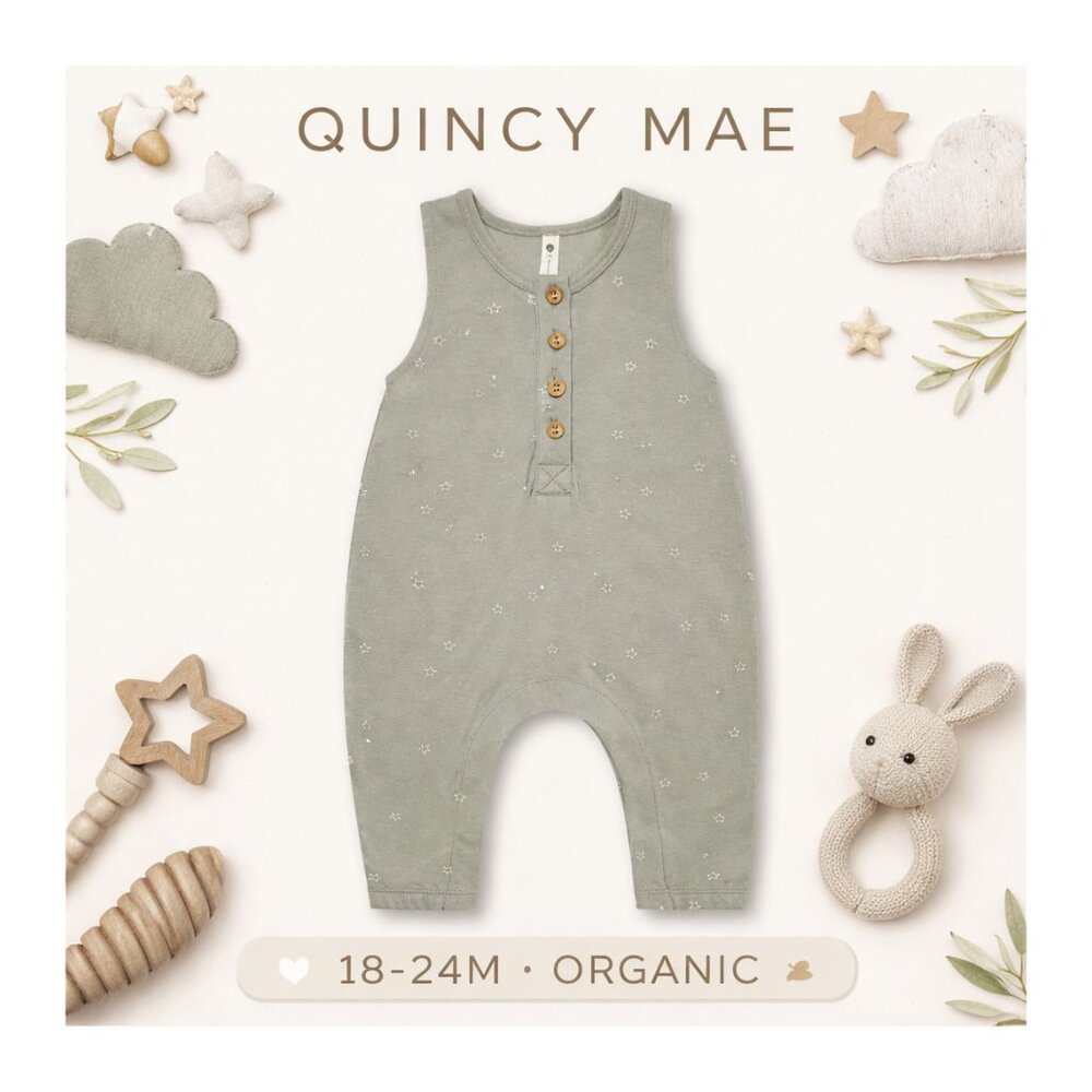 Quincy Mae Organic Cotton Romper 18-24M Toddler Sleeveless Star Print Jumpsuit
